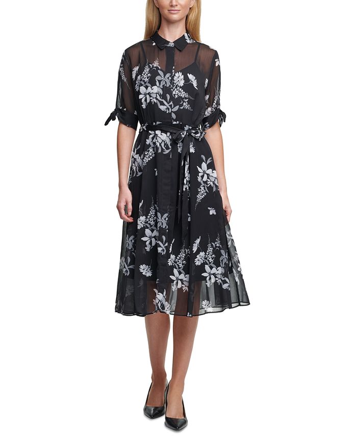 Calvin Klein Floral Midi Shirtdress & Reviews - Dresses - Women - Macy's