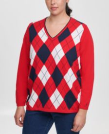 Plus Size Cotton Argyle Sweater