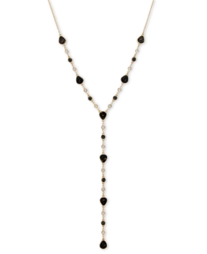 image of Rachel Rachel Roy Gold-Tone Crystal & Gold-Fleck Black Stone Lariat Necklace, 20