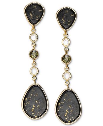 RACHEL Rachel Roy Gold Tone Crystal Gold Fleck Black Stone Linear Drop Earrings Macy s