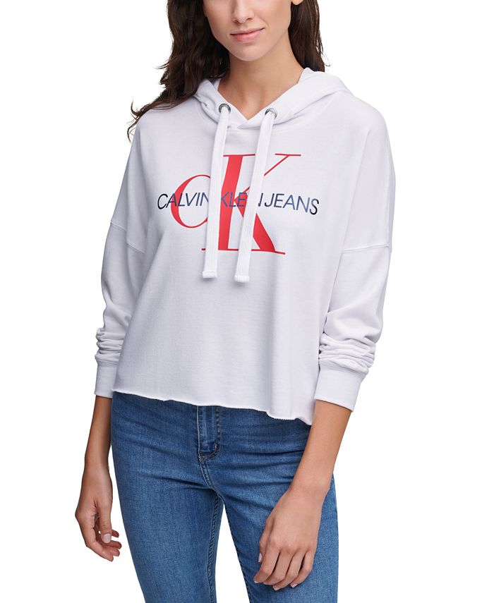 Calvin Klein Jeans Logo Hooded Cropped Sweatshirt - Macy's
