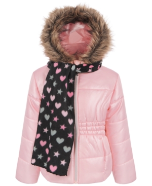 image of S Rothschild & Co Little Girls Puffer Coat with Scarf