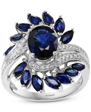 image of Effy Sapphire (4-1/2 ct. t.w.) & Diamond (1/5 ct. t.w.) Statement Ring in 14k White Gold