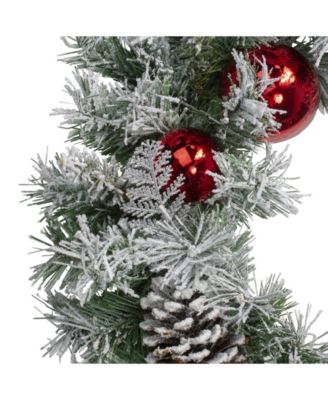 Flocked Pine with Ornaments and Berries Artificial Christmas Wreath-Unlit