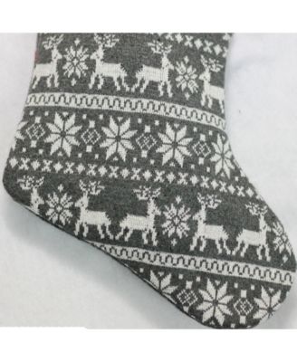 Reindeer and Snowflake Knit Christmas Stocking with Faux Fur Cuff