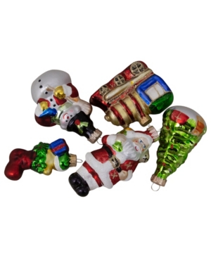 Northlight Count Festive Holiday Santa And Snowman Figurine Glass Ornaments In Red