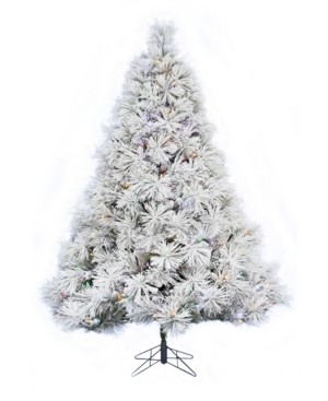 Perfect Holiday 5' Prelit Atka Pine Flocked Christmas Tree With 300 Led Lights In Green