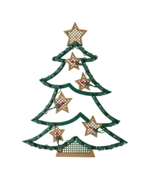 Northlight 17.75in Lighted Green And Gold Tree With Stars Silhouette Christmas Window Decor In Green