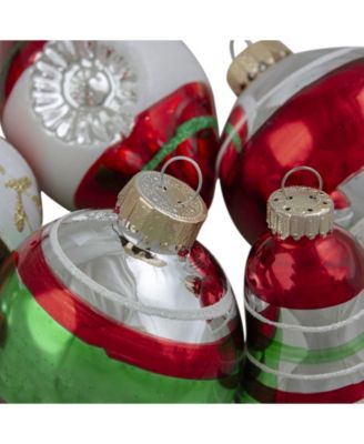 9 Count Striped-Finish Glass Christmas Ornaments