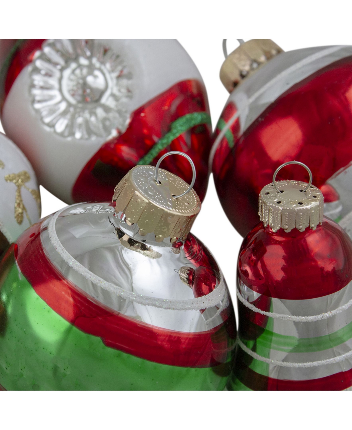 Northlight 9 Count Striped-Finish Glass Christmas Ornaments