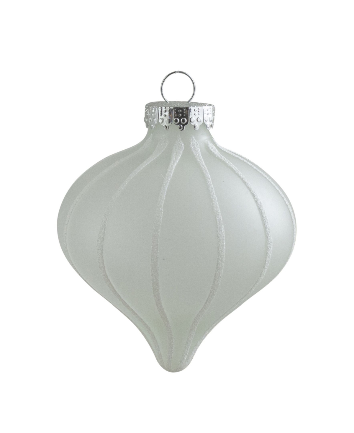 Northlight Countand Matte Frosted Glitter Stripes Glass Christmas Onion Drop Ornaments - Clear