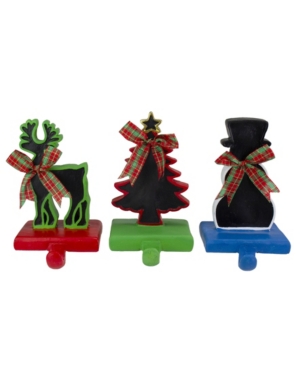 Northlight Reindeer Tree And Snowman With Chalkboard Christmas Stocking Holders, Set Of 3 In Red