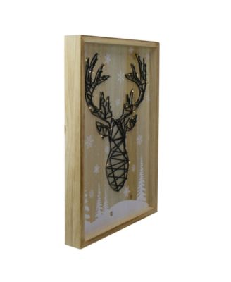 Reindeer with Snowflakes and Trees Lighted Wooden Christmas Plaque