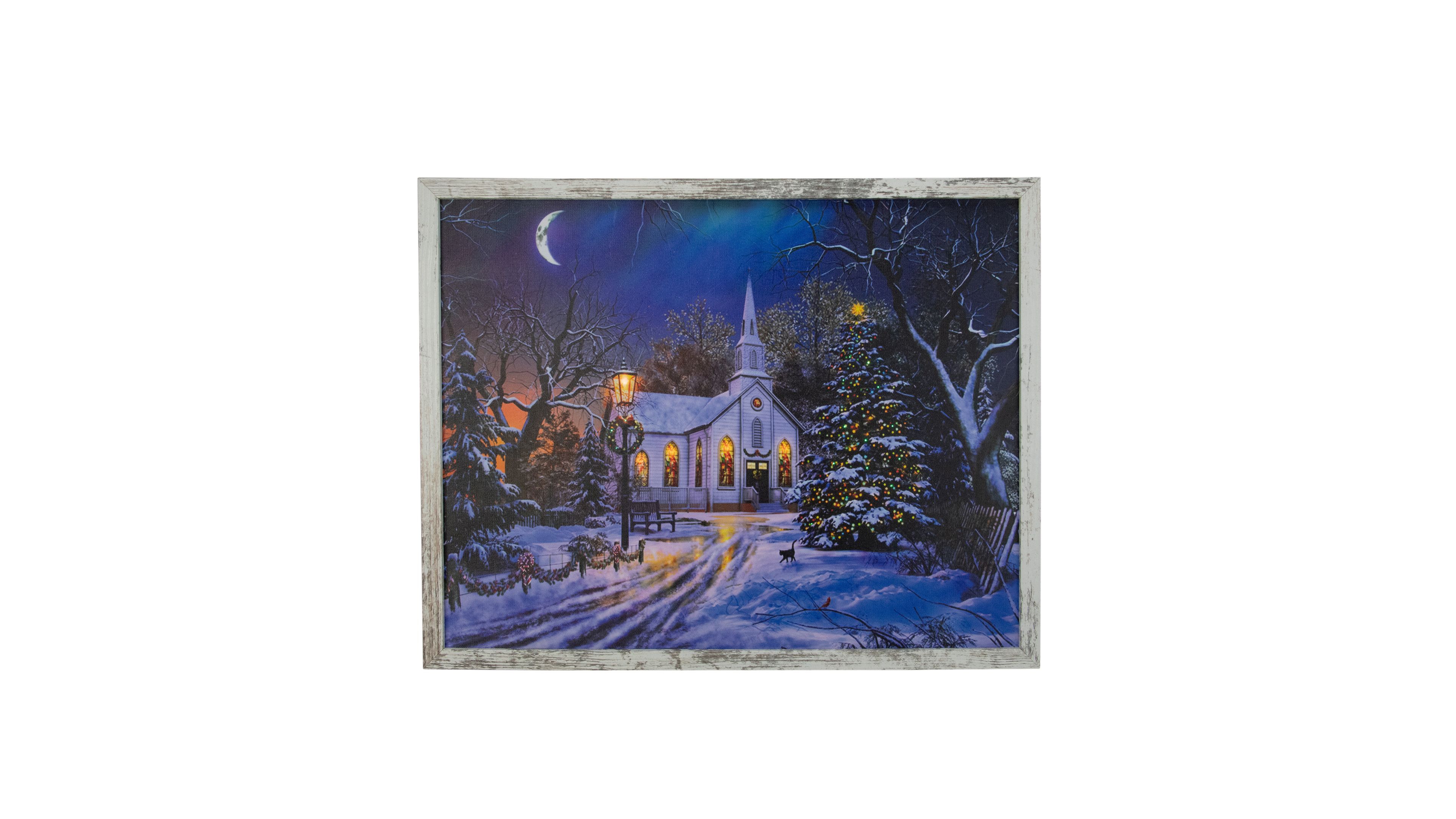 Northlight Distressed Frame Led Lighted Church Christmas Wall Canvas