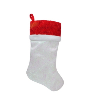 Northlight 22.25in Led Lighted White Iridescent Glittered With Red Cuff Christmas Stocking In White