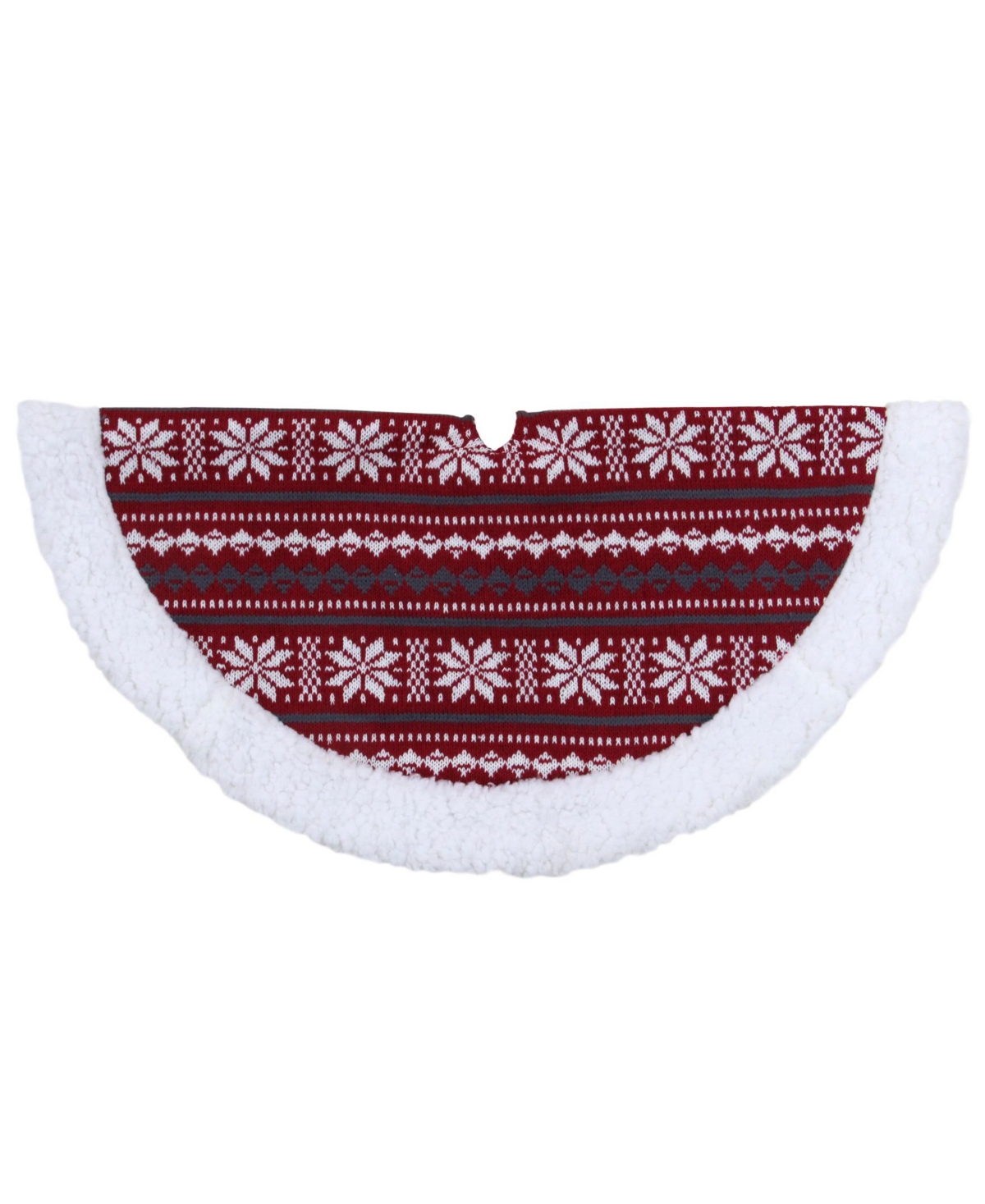 Snowflakes Lodge Mini Christmas Tree Skirt with Sherpa Trim - Red