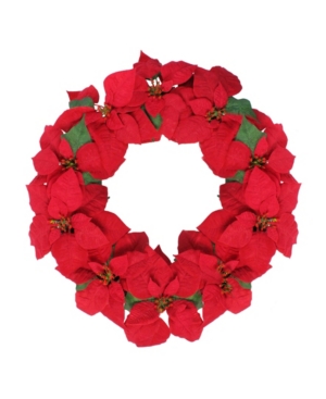 Northlight Unlit Artificial Poinsettia Flower Christmas Wreath In Red