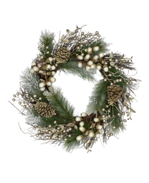 Northlight Unlit Acorn And Pine Cone Flocked Pine Needle Artificial Christmas Wreath In Green