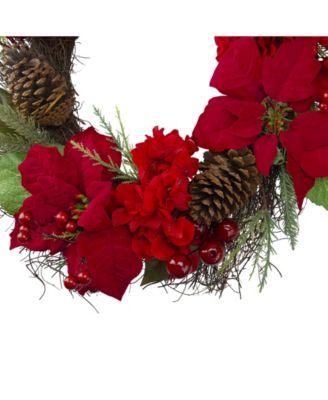Unlit Flowers with Berries Artificial Christmas Wreath