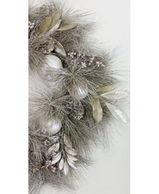 Unlit Champagne Gold Tone Pomegranate and Apple Pine Needle Christmas Wreath