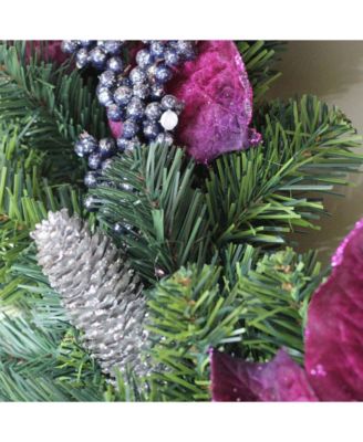 Unlit Poinsettia and Pine Cone Artificial Christmas Wreath