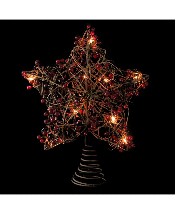 Northlight Brown Rattan with Red Berries Star Christmas Tree Topper