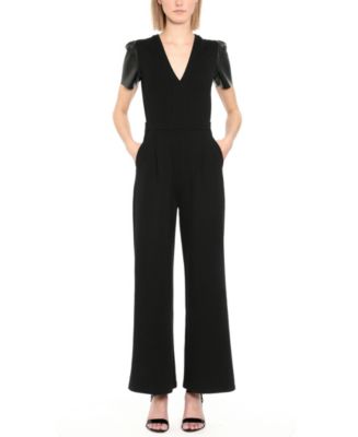 Michael Kors Faux-Leather-Sleeve Jumpsuit & Reviews - Pants & Capris -  Women - Macy's