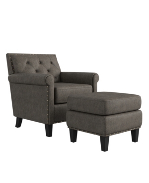 Handy Living Aviva Button Tufted Rolled Arm Chair and Ottoman Set