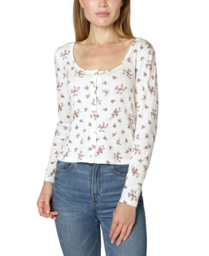 image of Ultra Flirt Juniors- Button-Front Pointelle-Knit Top