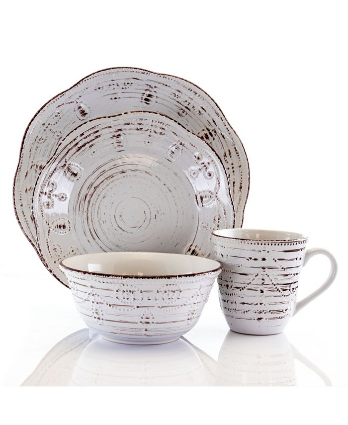 Elama Rustic Birch 16 Piece Stoneware Round Dinnerware Set Macy's