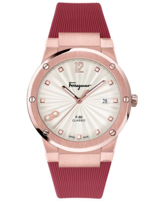 Salvatore Ferragamo - Women's Swiss F-80 Classic Red Caoutchouc Rubber Strap Watch 41mm