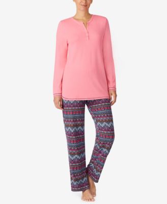 Cuddl Duds Solid Henley Top \u0026 Printed 