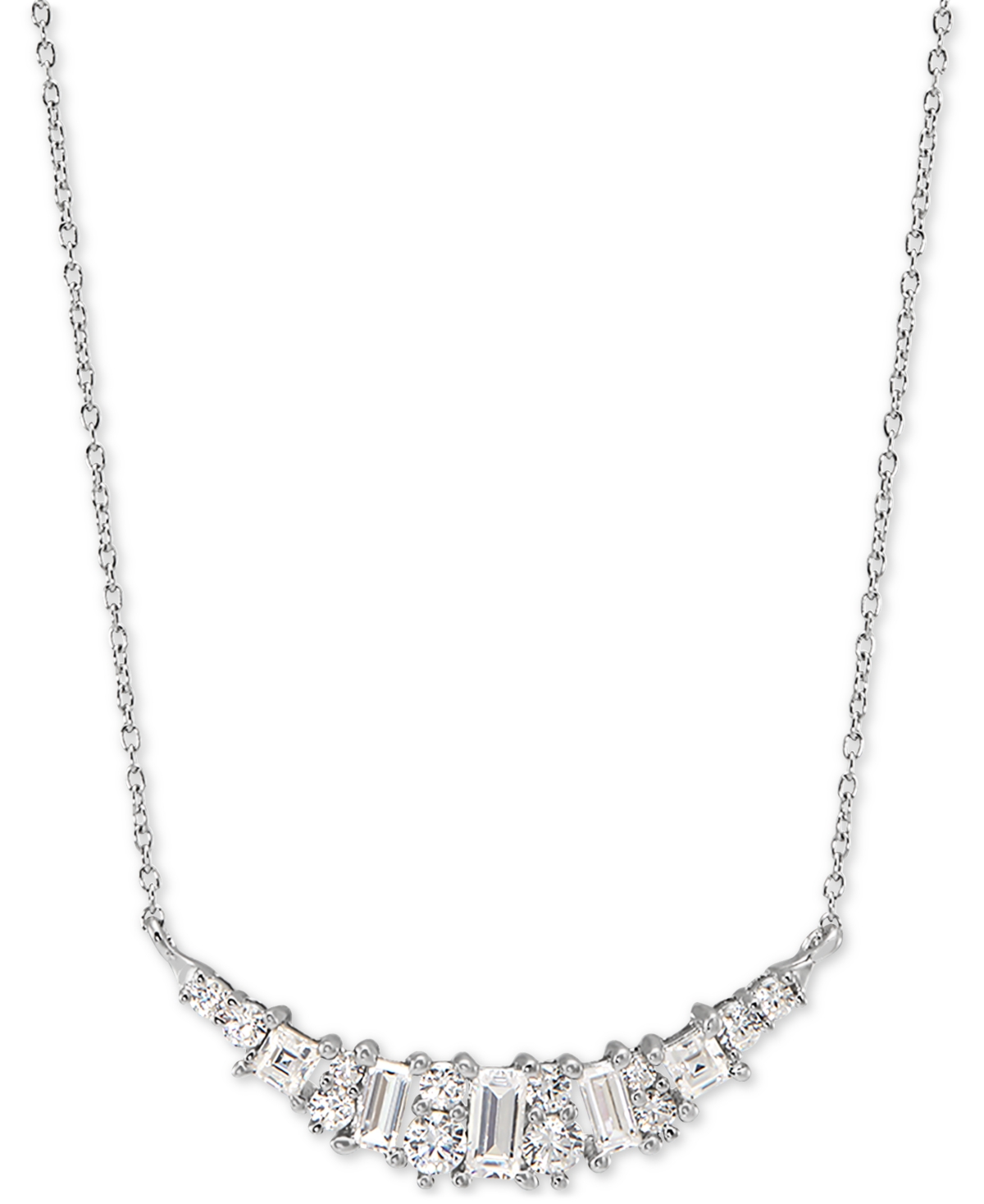 Cubic Zirconia Heart 18" Statement Necklace in Sterling Silver - Sterling Silver