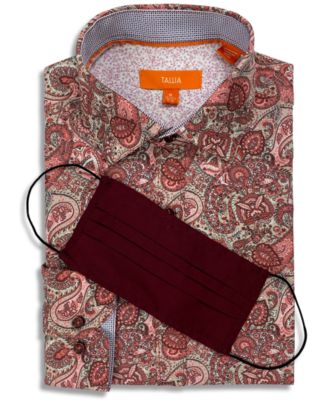 Tallia - Men's Slim-Fit Performance Stretch Red Paisley-Print Dress Shirt