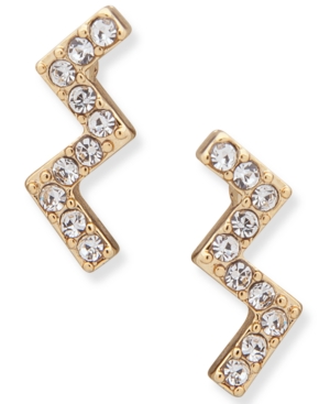 image of Dkny Gold-Tone Crystal Zigzag Stud Earrings