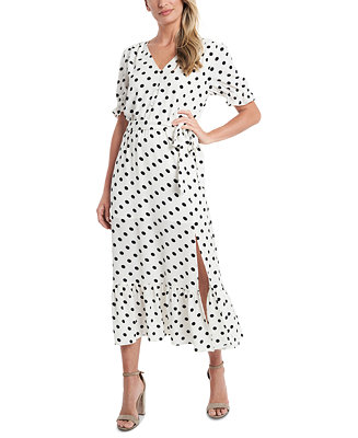 CeCe Polka-Dot Tie-Waist Midi Dress & Reviews - Dresses - Women - Macy's