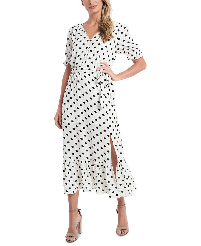 CeCe Polka-Dot Tie-Waist Midi Dress & Reviews - Dresses - Women - Macy's