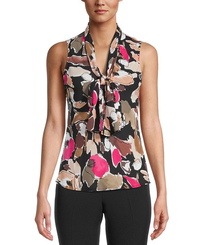 Bar III Floral-Print Tie-Neck Blouse, Created for Macy's & Reviews ...