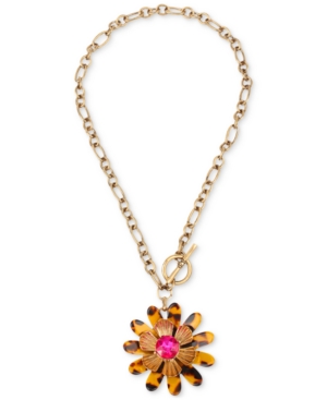 image of Betsey Johnson Gold-Tone Crystal & Tortoise-Look Flower 18