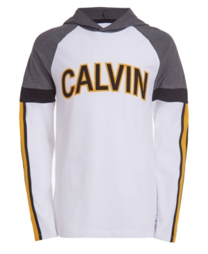 image of Calvin Klein Big Boys Hooded Color Block Logo Long Sleeve Raglan T-shirt