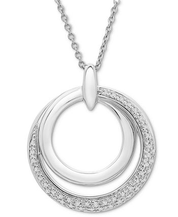 Macy's - 2-Pc. Set Diamond Double Circle Pendant Necklace & Drop Earrings (1/6 ct. t.w.) in Sterling Silver