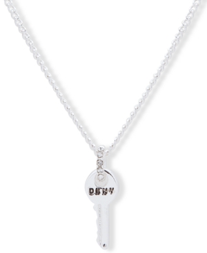 image of Dkny Silver-Tone Pave Ring Key Pendant Necklace, 16