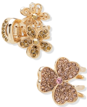 image of lonna & lilly 2-Pc. Gold-Tone Crystal Clover & Flower Hair Claw Set