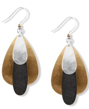 image of Lucky Brand Tri-Tone Hammered Paddle Drop Earrings