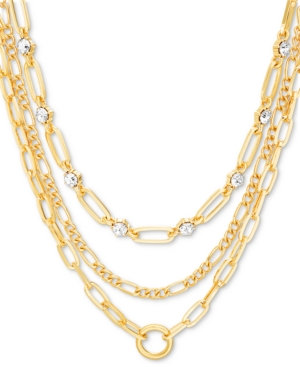 image of Steve Madden Gold-Tone Crystal & Large Link Layered Necklace, 15