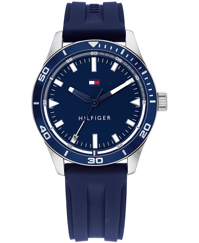 Tommy Hilfiger Men's Navy Silicone Strap Watch 44mm, Created For Macy's ...