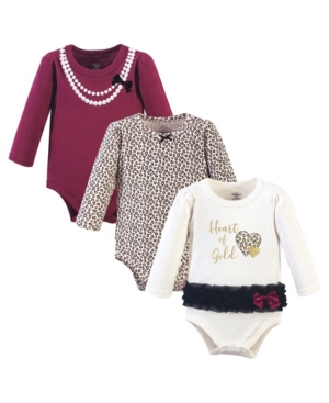 Little Treasure Baby Girls Heart of Gold Bodysuits Pack of 3