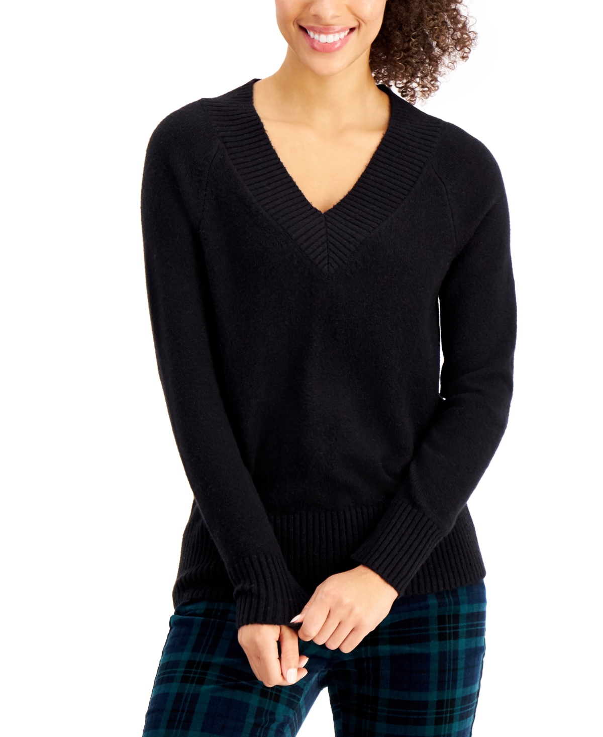 Charter Club V-Neck Sweater, Created for Macy's - Deep Black