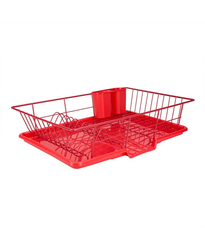 Home Basics 3 Piece Vinyl Coated Steel Dish Drainer with Drip Tray