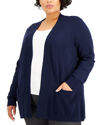 Karen Scott Plus Size Ribbed Open-Front Cardigan, Created for Macy's ...